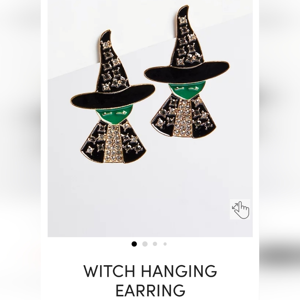 NWT Torrid Witch Dangle Pierced Earring w/Clear & Black Crystals